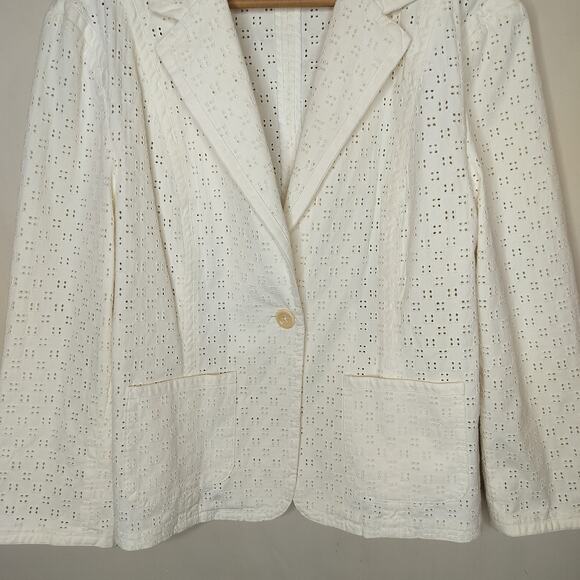 Talbots Eyelet Embroidered Blazer Cream Cotton - Picture 3 of 11